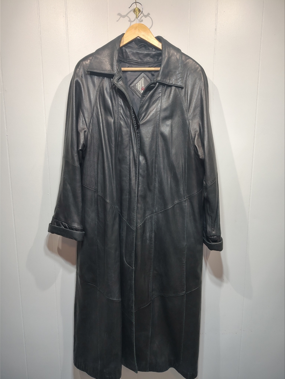 TIBOA Leather Trench Coat Black Size Large Matrix